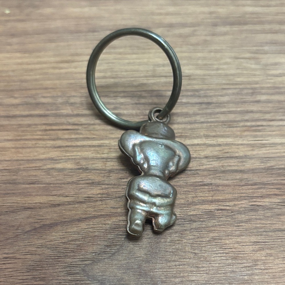 Metal Cowboy Keychain Vintage 1960s Deutsch Relays Advertising Keyring